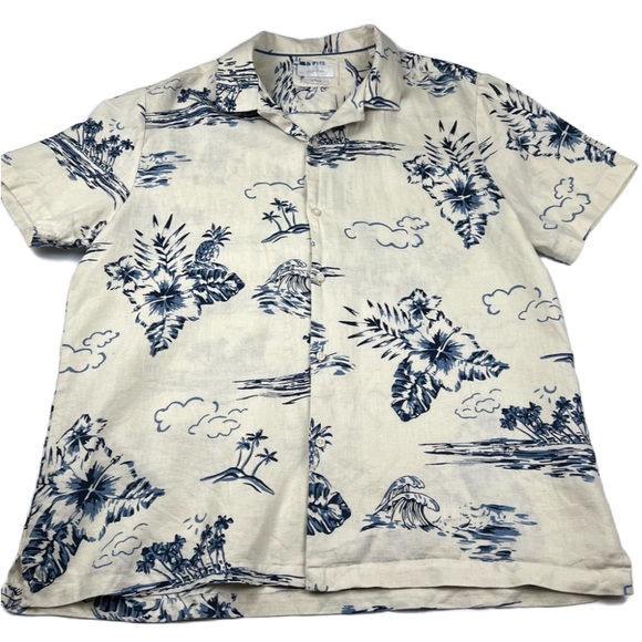 Porter & Ash 100% Linen Short Sleeve Leisure Shirt Men’s XL Cream/Blue Designer - Picture 4 of 10